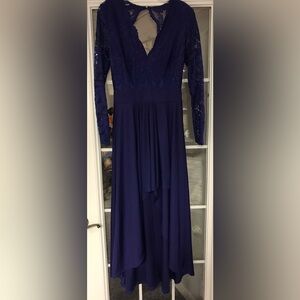 Elegant Blue‎ High Low Dress Gown with Lace